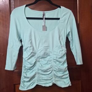 NWT *Flawed* Last Tango Mint Ruched Scoop Neck Long Sleeve Top Sz M/L